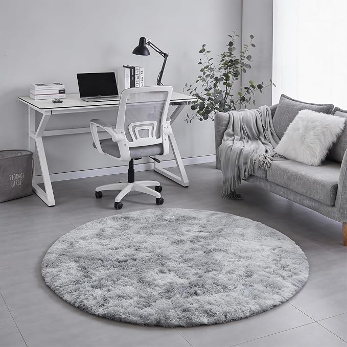 Amdrebio Tie-Dyed Light Grey Big Shag Round Rug 6Ft - Image 6