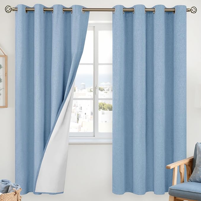 YoungsTex Light Blue Linen Blackout Curtains 72 Inches Long by YoungsTex