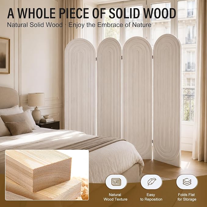 Wood Room Divider Panel, Folding Privacy Screen 4 Panel, Separators Divider - Image 3