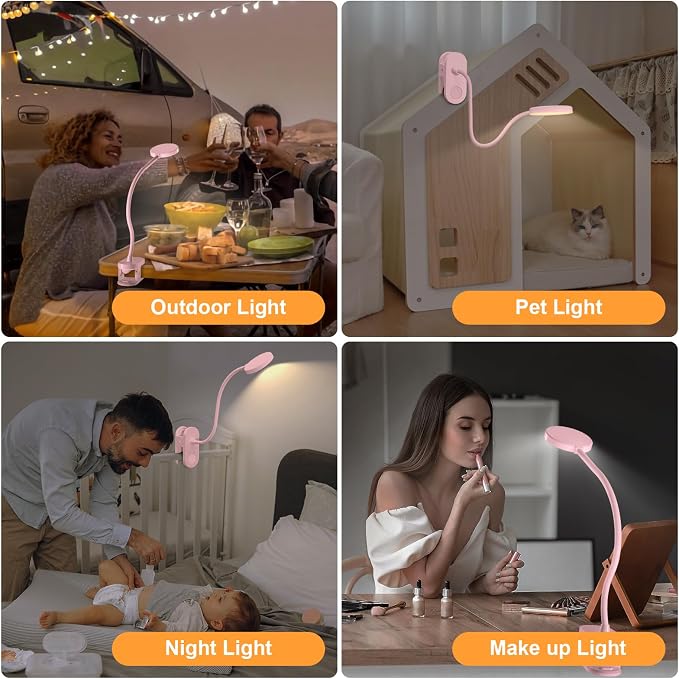 Rechargeable Clip on Light for Bed, Cute LED Reading Lamp for Girls Dorm Room - Image 7