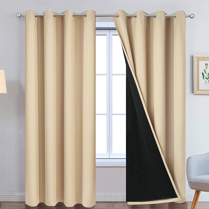 Yakamok Beige 100% Blackout Curtains 84 Inches Long by Yakamok