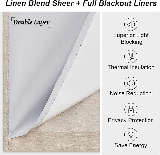 100% Blackout Curtains for Bedroom 84 Inches Long, Textured Beige Pinch Pleated - Image 6