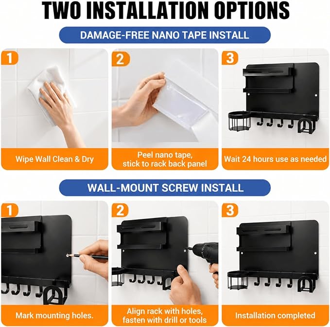 Metal Bedside Wall Shelf, 【No Drill】 Wall Organizer - Image 8