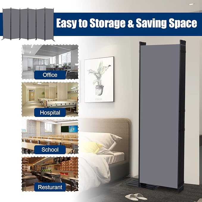 Room Divider 6 Panel-132''Wide, 6FT Room Dividers and Folding Privacy Screen | - Image 4