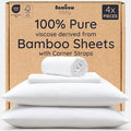 Bambaw 100% Viscose Derived from Bamboo Sheets Queen Size Deep Pocket Set – 4pcs Hotel Luxury Bed Sheets Set, Fits Up to 16'' with Elastic Corner Straps, Ultra Soft Cooling Sheets Queen Size (White)