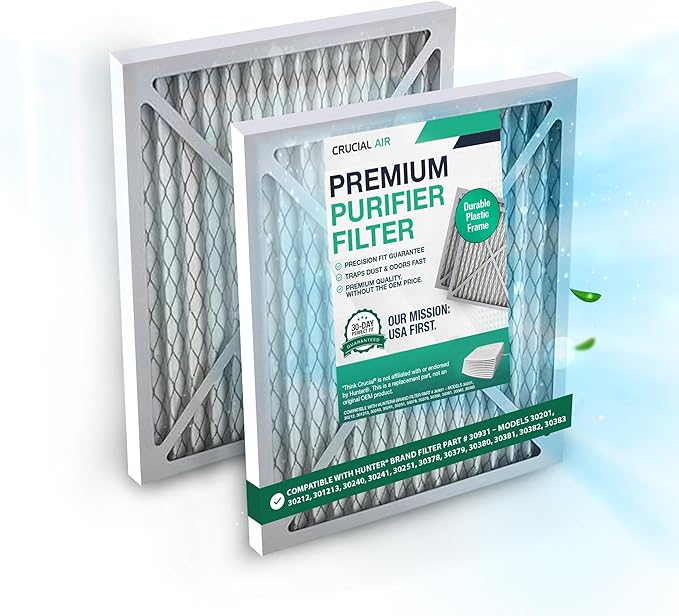 Crucial Air Purifier 2 Filters – Compatible with Hunter® Brand Filter Part # 30931 – Models 30201, 30212, 301213, 30240, 30241, 30251, 30378, 30379, 30380, 30381, 30382, 30383 – (2 Pack)