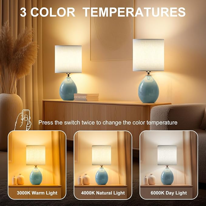 18.5" Table Lamp Set of 2 for Living Room Bedroom, Bedside Lamps for Night - Image 3