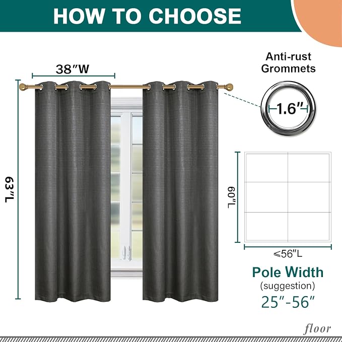 Diraysid 100% Blackout Curtains Dark Grey Linen Curtains - Image 3