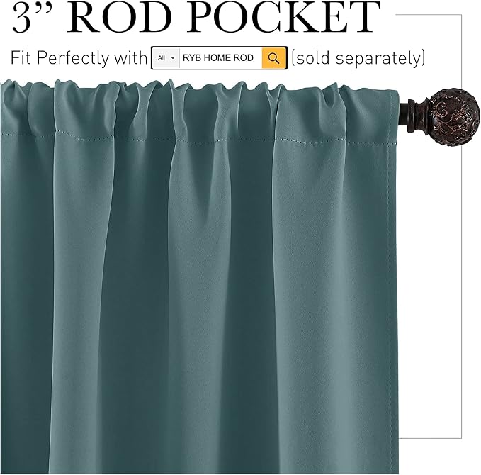 RYB HOME Bathroom Curtains Room Darkening Privacy Small Window Curtains - Image 2