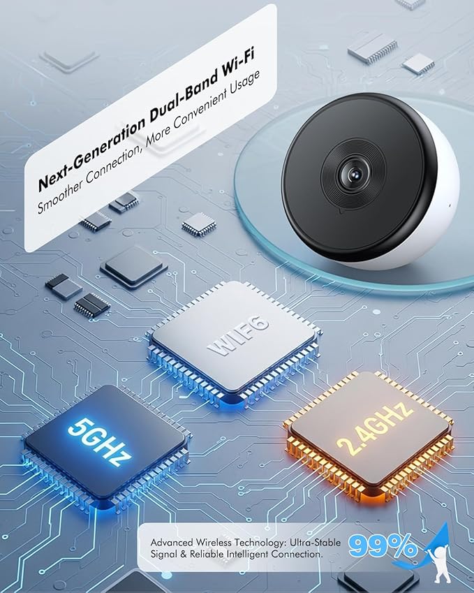 3MP 2K Window Security Camera, 5G & 2.4GHz WiFi Indoor Camera for Home Security with Starlight Color Night Vision, 24/7 Recording, Motion Detection, Easy & Quick Window Mount for Outdoor Monitoring