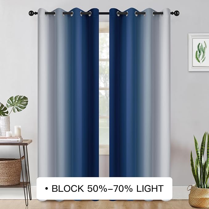 COSVIYA Grommet Room Darkening Ombre Royal Blue Curtains W52xL84 inch | - Image 2