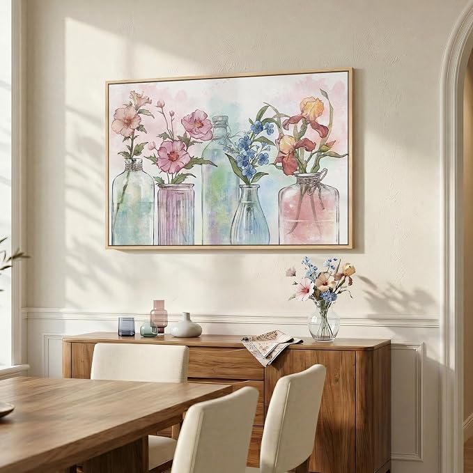 Framed Colorful Floral Wall Art, Modern Botanical in Vase Canvas Prints Painting - Image 2
