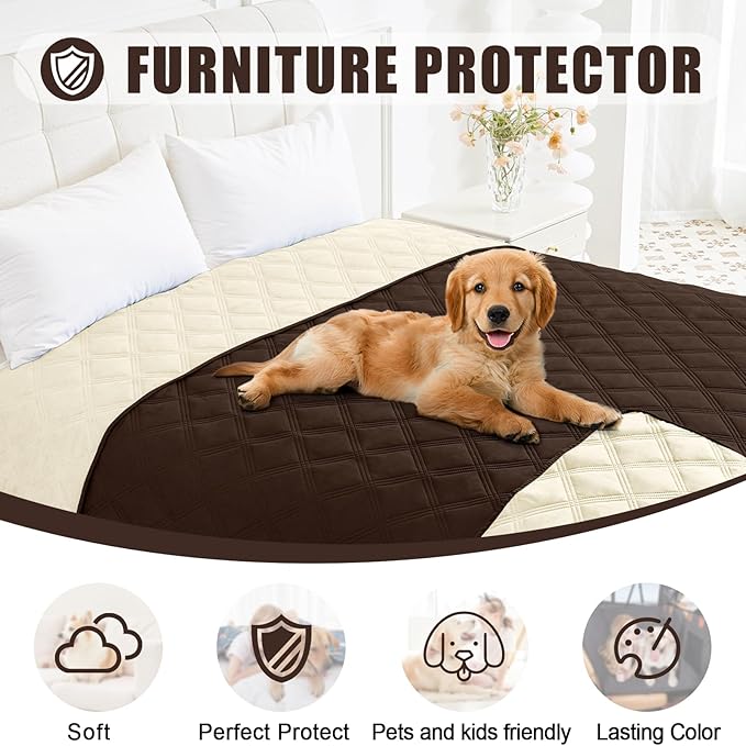 Smiry Waterproof Dog Bed Cover Blanket 52x82, Soft Reversible Pet Blanket, Washable Leakproof Cats Dogs Couch Cover for Sofa, Couch, Furniture, Lattice, Chocolate/Beige