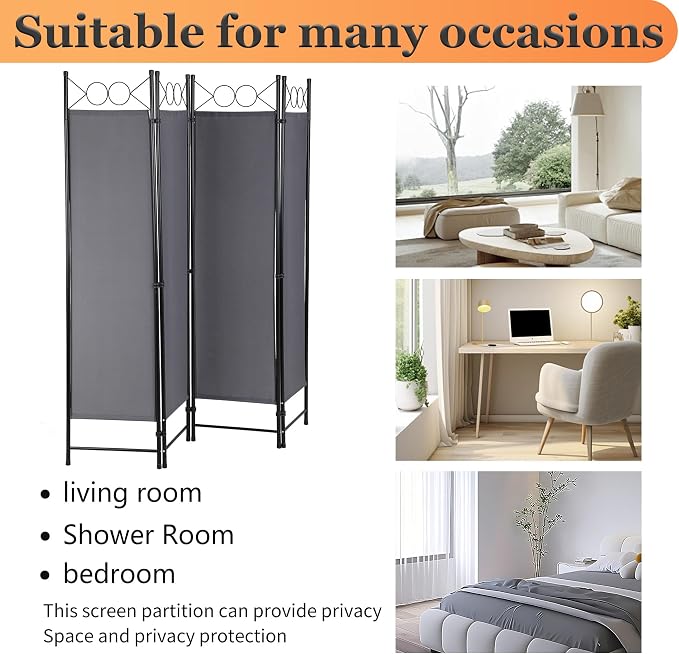 4 Panel Room Divider 6FT Steel Frame Screen Folding Privacy Divider - Image 6