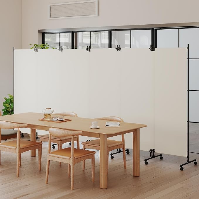 6 Panel Room Divider with Lockable Wheels, Freestanding Partition Room - Image 7