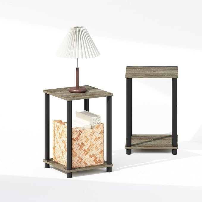 Furinno Turn-N-Tube Night Stand Set of 2, 2-Tier Nightstand, French Oak | - Image 6