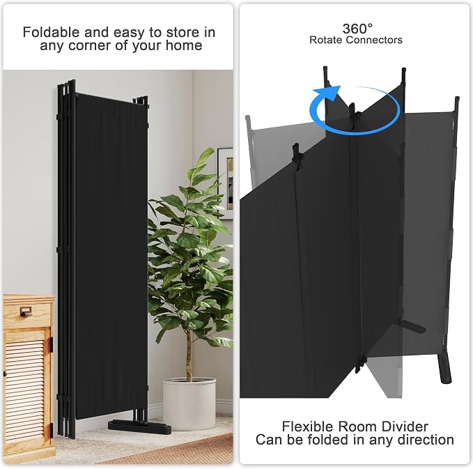 6 Panel Room Divider, 6ft Folding Screen Portable Wall Partition Room Divider - Image 3