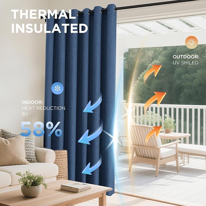 Joydeco Denim Blue Curtains for Bedroom 2 Panels Set, Faux Linen Textured 100% - Image 3