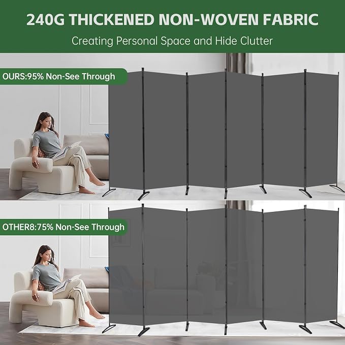 6 Panel Folding Room Divider, Sturdy Frame Freestanding Wall Divider | - Image 3