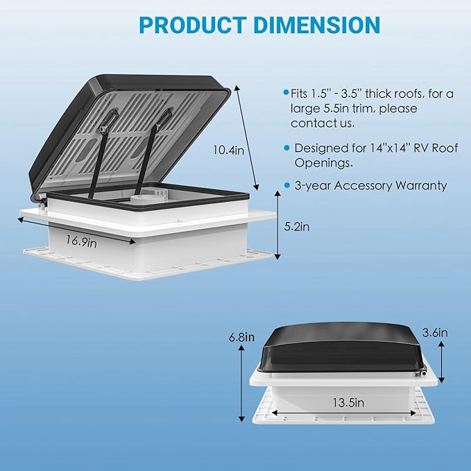 2012 Air Max 14" Vent RV Roof Vent Reversible Exhuast Fan, Ultra Low Sound RV Air Ventilation Ceiling Fan 12V Remote with Rain Sensor