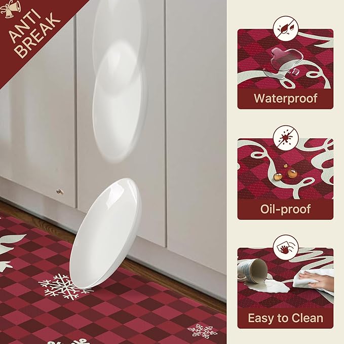 GENIMO Christmas Decorations - Kitchen Mats for Floor, 2PCS Christmas Kitchen Rugs, Cushioned Anti Fatigue Mat for Home Decor, Waterproof Non Slip Standing Mat for Laundry, 17.3"x47"+17.3"x30", Red