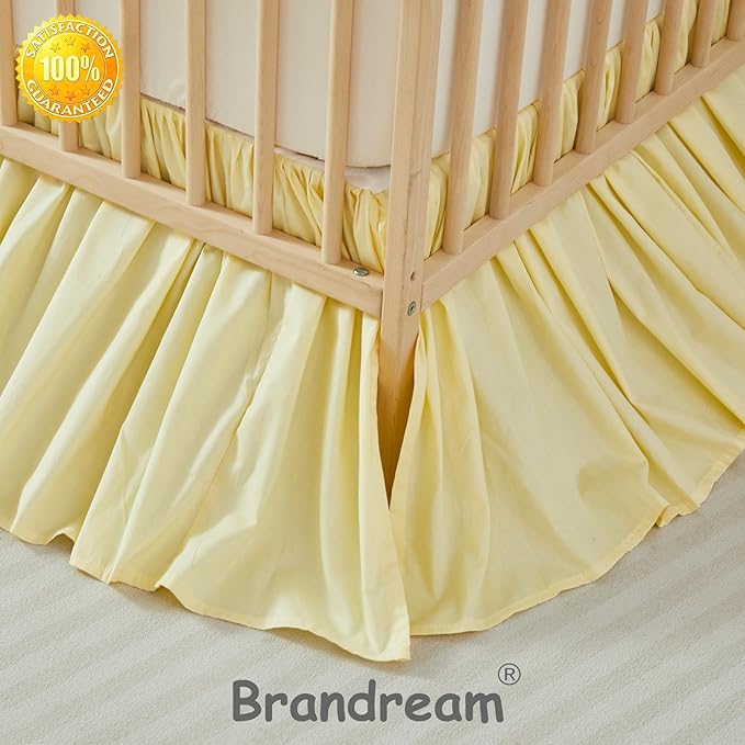 Brandream Gathered Crib Skirt, Baby Boy, Baby Girl, Gender Neutral Crib Skirt, 100% Cotton, 4-Sided, Solid Light Yellow Toddler Bedskirt Farmhouse Chic Nursery Crib Bed Skirt Dust Ruffle