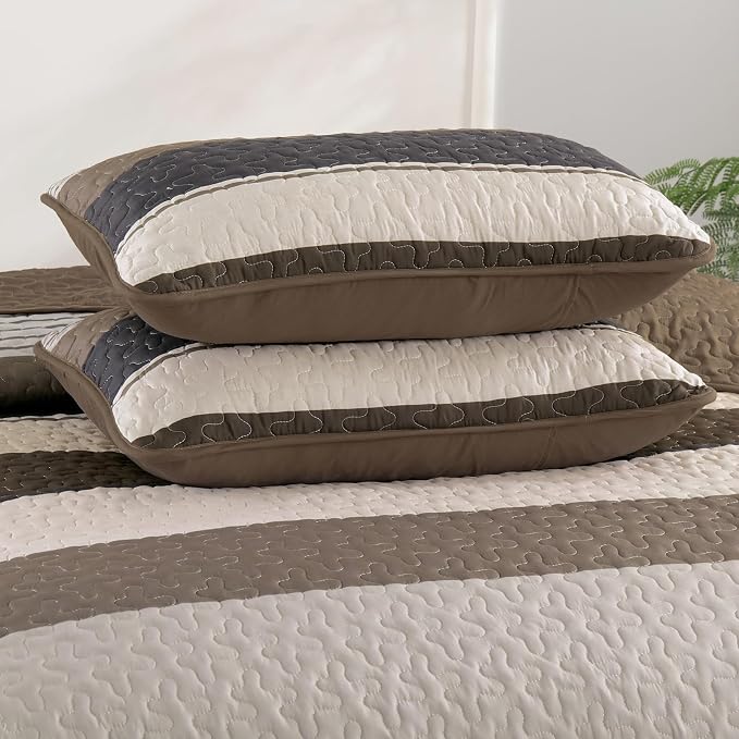 Dinjoy Queen Boho Striped Quilt Set, Balck White Lightweight Bedspread | Soft - Image 9