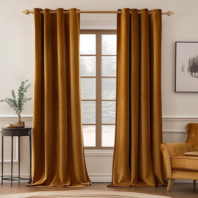 MIULEE Velvet Curtains Golden Brown 52 x 72 Inch Length Set of 2 | Grommet by MIULEE