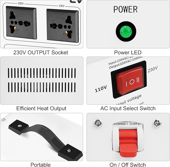 LVYUAN 2500 Watt Voltage Transformer Converter Step Up/Down Converter 110/120 Volt - 220/240 Volt with 2 US outlets, 2 Universal outlets and CE Certified,Circuit Break Protection