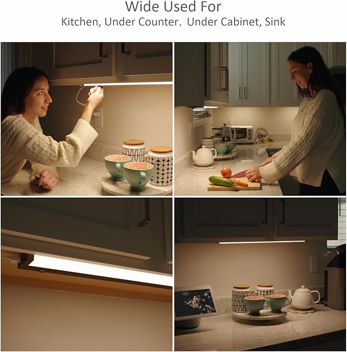 Leetdud Under Cabinet Lighting Plug in or Hardwired Built-in Dimmer, 32 Inch 16W, 5CCT 2700/3000/3500/4000/5000K, Linkable Counter Lights for Kitchen, ETL Dimmable LED Light Fixture, Bronze