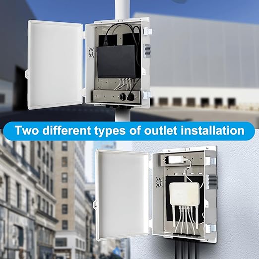 Namunanee Outdoor Electrical Junction Box with High Power Outlet, ABS Water Resistant Enclosure with Internal Mounting Panel & Hinged Cover (16" H* 12" L* 4" W)