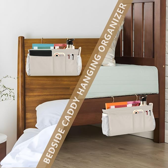 DOMIKING Beige Bedside Caddy for Dorm Bed Recliner Armrest Organizer - Image 7