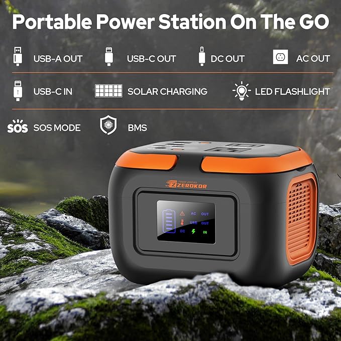 Portable Power Station with Foldable Solar Panel Charger 30W, 120W Camping Power Bank with AC Outlet, 110V Battery Pack for Laptop Smart Devices RV Outdoor Travel Hiking Fishing Power Outage Backup