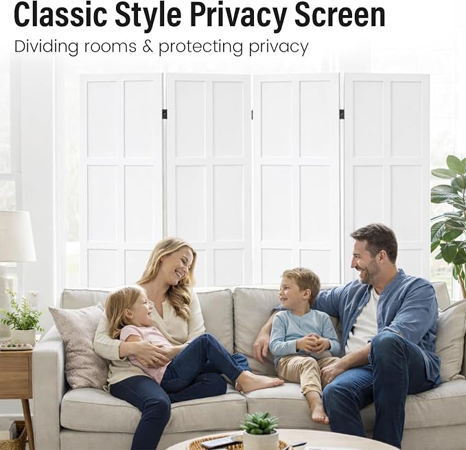 4 Panel Wood Room Divider and Folding Privacy Screen 67″, Freestanding Wall - Image 6