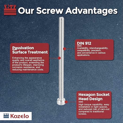 Kozelo 6pcs Socket Head Cap Screws - [M5-0.8 x 85mm] 304 Stainless Steel Allen Socket Drive for Electrical Motor 3D Printing Fan Engine Replacement Use, Silver