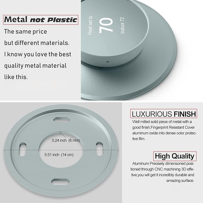 POPMAS Metal Wall Plate Cover Compatible with 2020 New Google Nest Thermostat Kit Thermostat Accessory (Fog)