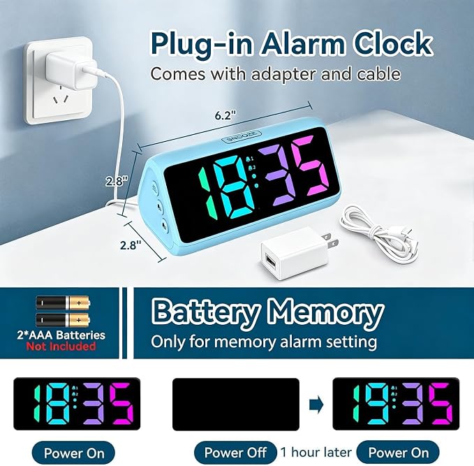 Loud Alarm Clock for Heavy Sleepers, RGB Alarm Clocks for Bedrooms Seniors Kids - Image 3