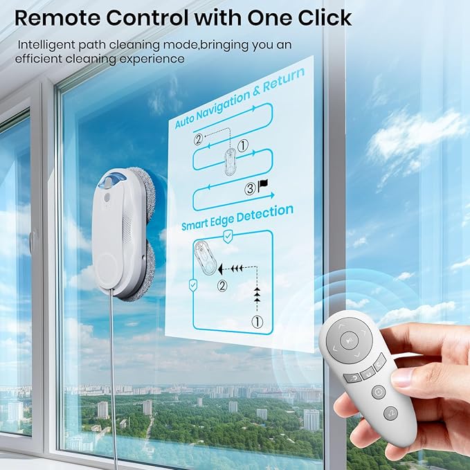 KKI Window Cleaning Robot, Auto Window Cleaner Robot, Dual Spray, Max 3200Pa, AI Path Planning & Edge Detection, Remote Control for High-Rise Windows, Glass Door,10xCloths, X3 (White)