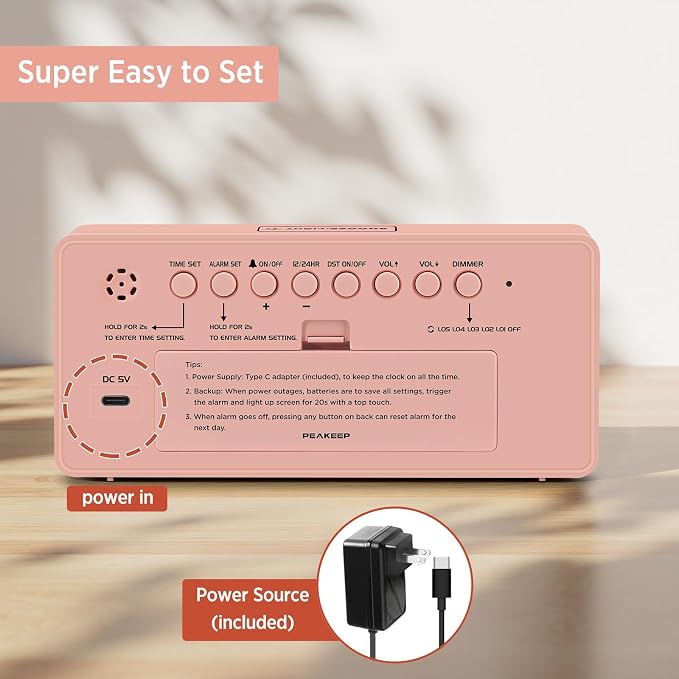 Peakeep Digital Alarm Clock for Bedroom Bedside, Large Display 5 Dimmers | - Image 7