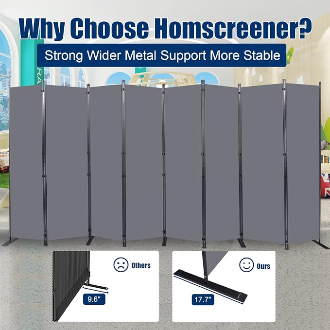 Room Divider 8 Panel-176''Wide, 6FT Room Dividers and Folding Privacy Screen | - Image 3