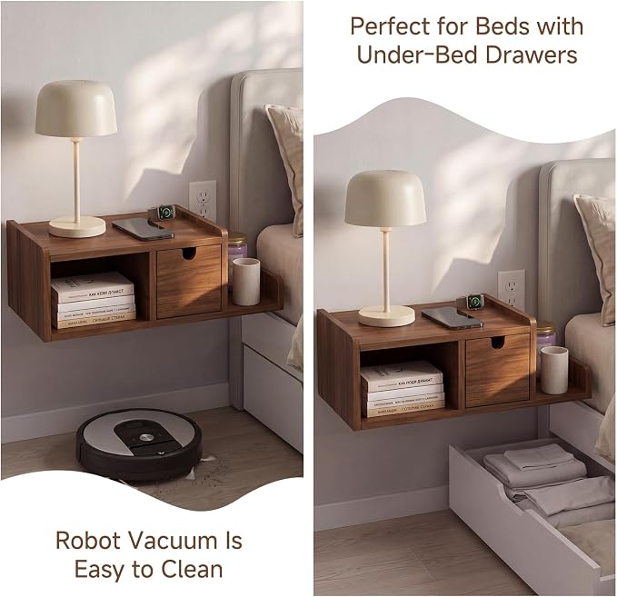 Floating Nightstand Wall Mounted, Walnut Bedside Table - Image 4