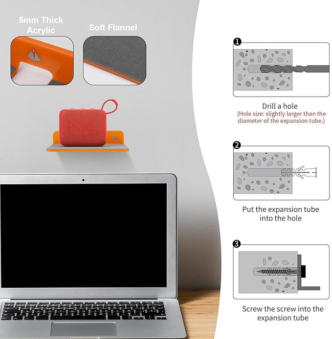 TXEsign Wall Shelves - 2 Pack, Small Wall Mount for Speaker, Webcam, Cell Phones, Display Shelf (Orange, Medium)