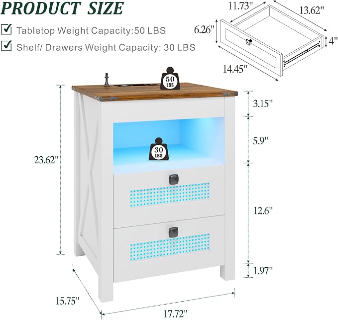 LED Nightstand with Gun Drawer & Charging Station | Human Sensor Lights - Image 2