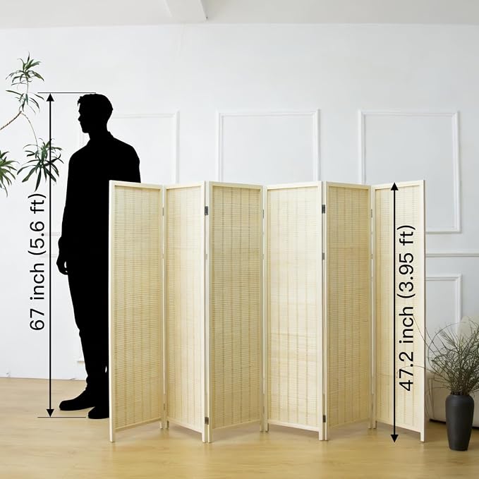 6 Panel Short Room Divider Screen, Small Bamboo Panel Divider - Image 2