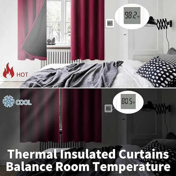 BGment Thermal Insulated 100% Blackout Curtains 72 Inch Length 2 Panels, Total Light Blocking Curtains for Bedroom, Grommet Window Drapes with Thick Black Liner, 52 Inch Wide Each Panel, Burgundy Red