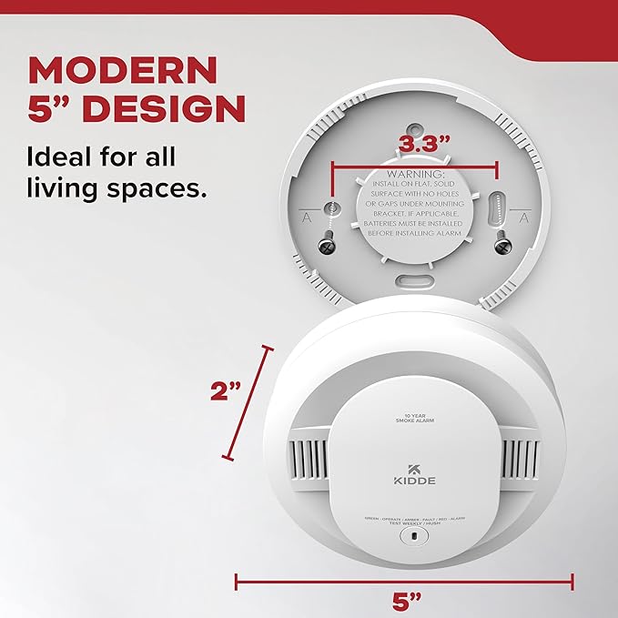 Kidde Smoke Detector for Home, 10-Year Battery Powered, Voice Alerts, LED Light Notifications, 3-Pack