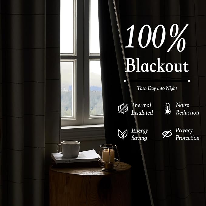 NICETOWN 100% Blackout Taupe Plaid Curtains - Image 5