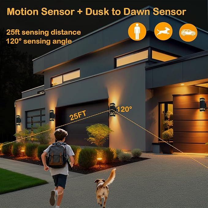 iYogaled Dusk to Dawn Motion Sensor Porch Light with 3 Lighting Modes, Aluminum Exterior Light Fixtures,25ft Detection Range Waterproof Sconce for Entryway, Patio, Garage,ETL Listed