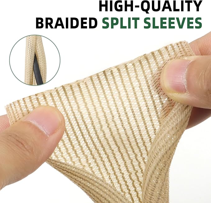 Split Wire Loom Tubing, Cable Protector Sleeve, Braided Cable Management for TV/Computer/Home Theater/Engine Bay, Cord Protectors from Pets No Chew (Wood Color, 1/2"-10ft)