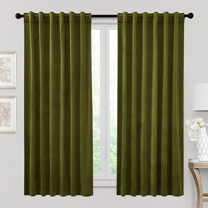 RYB HOME Moss Green Velvet Blackout Curtains by RYBHOME